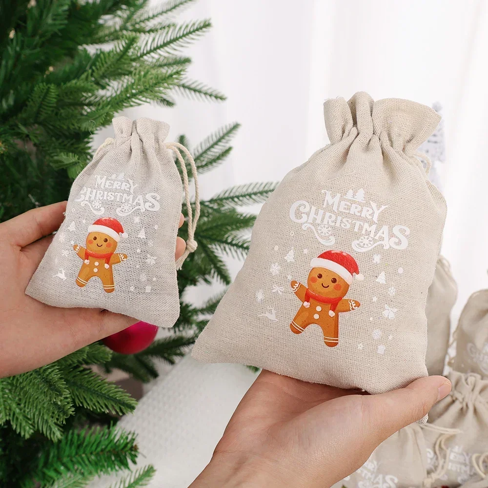 Christmas Gift Bags Christmas Candy Packaging Linen Bags Santa Claus Snowman