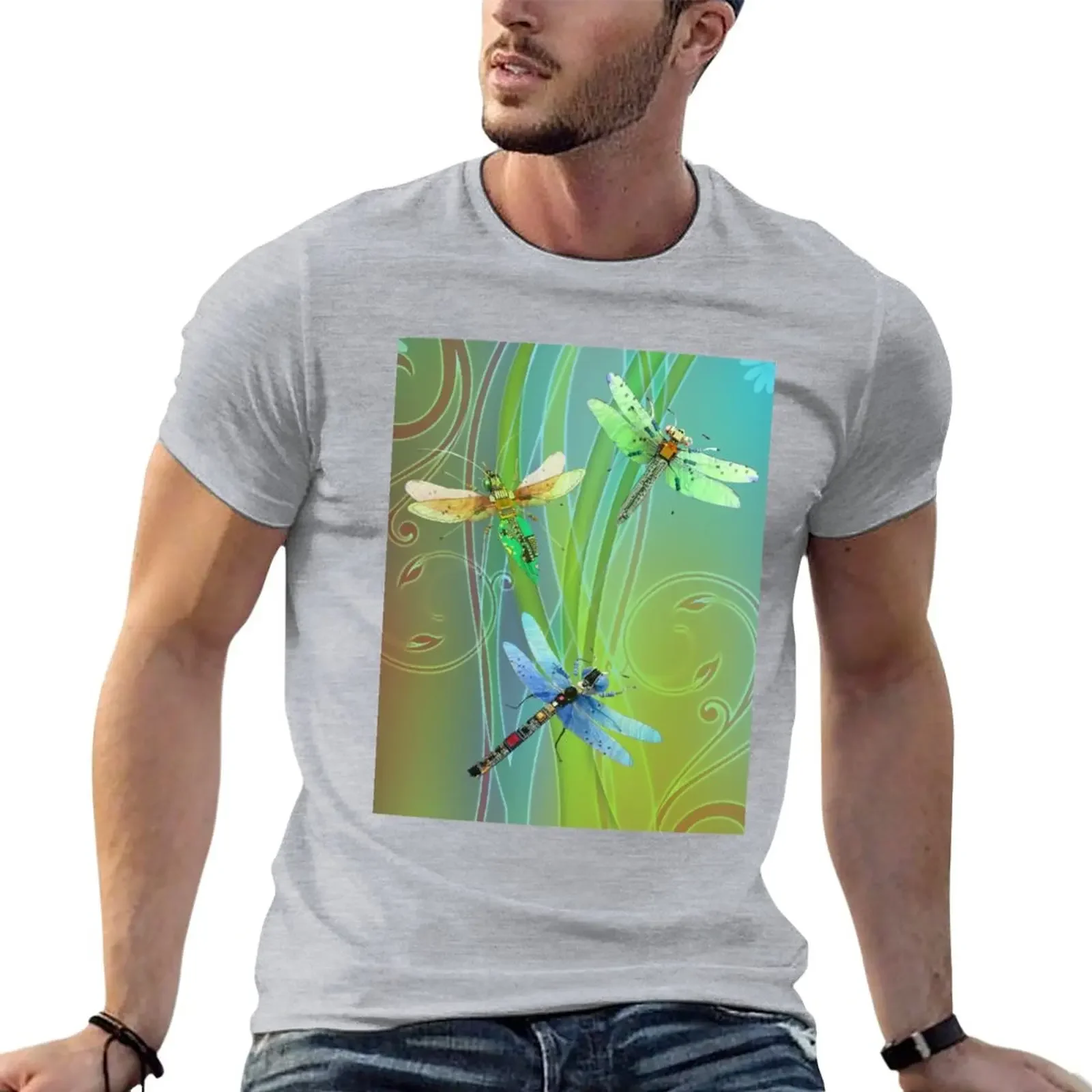 

Meadow Dragonflies, Fantasy Circuit Board Insects T-Shirt tees for a boy black t shirts for men