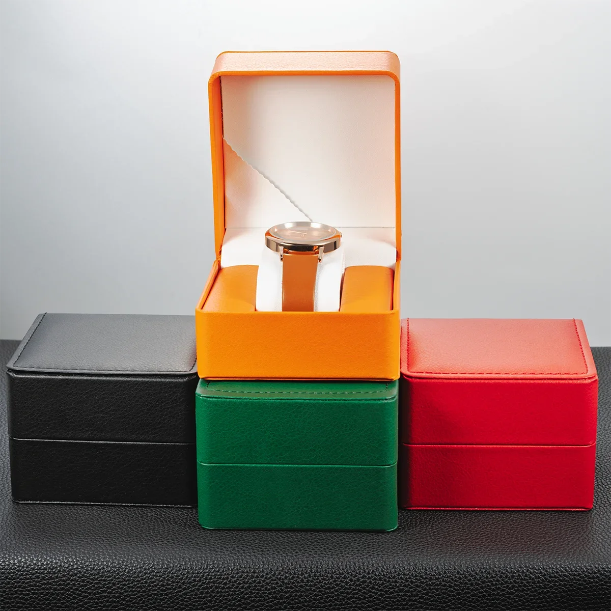 Elegant Black PU Leather Watch Gift Box with Pillow - Sleek Display Case Organizer
