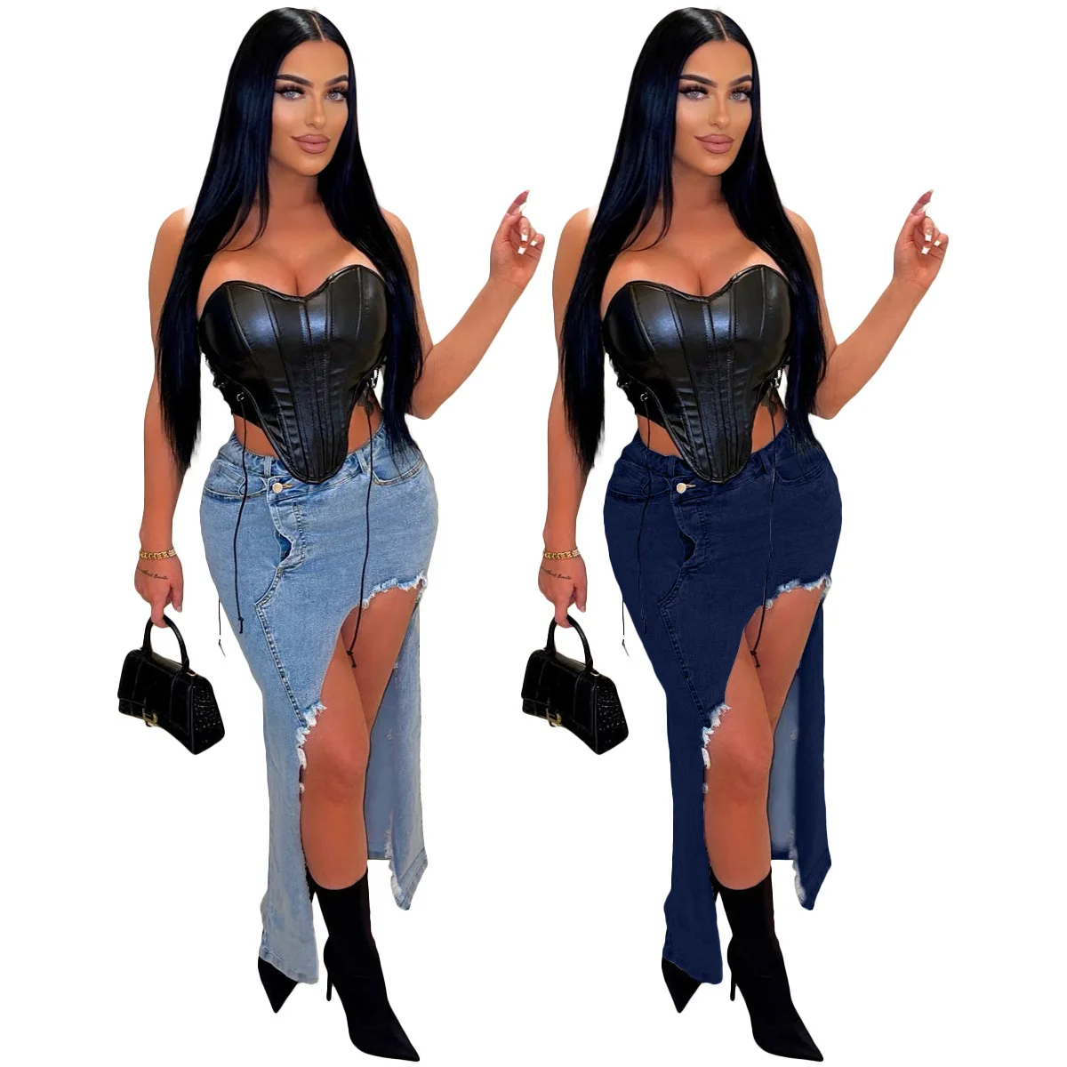 

Fashion Women's Denim Skirt New High Waist Irregular Spliced Blue Jeans Skirts Female Streetwear Y2K Denim Long Maxi Skirt