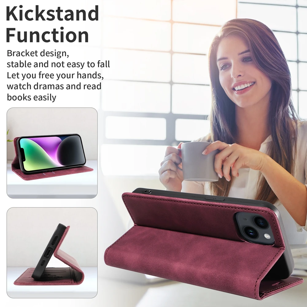 RFID Blocking Magnetic Wallet Phone Case - Leather Cover