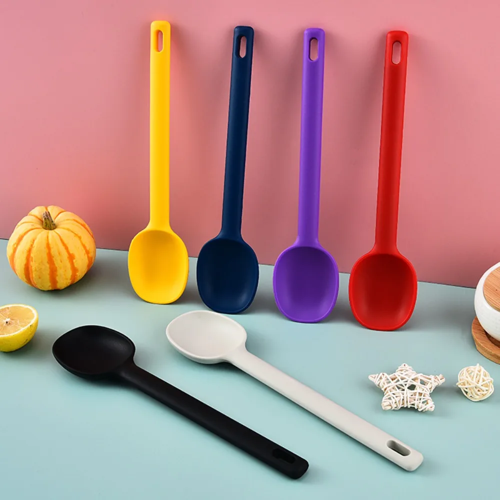 1PC Silicone Salad Stirring Spoon Heat Resistant Shallow Mouthed Soup Spoon non Stick Pot Kitchen Baking Tool