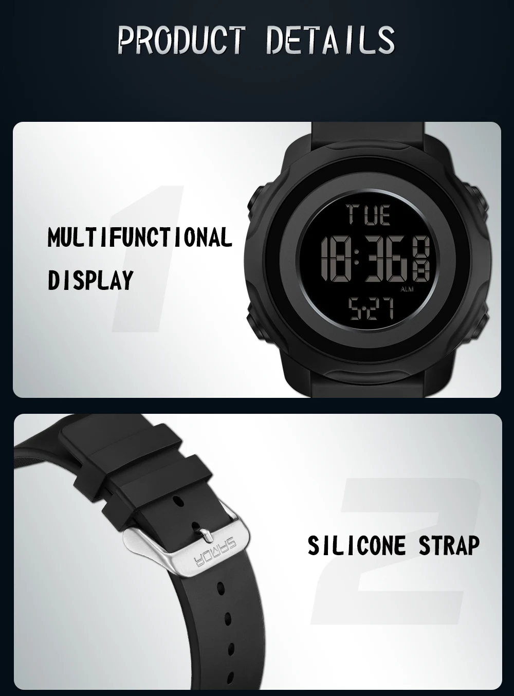 SANDA Top Brand Mens Luminous Digital Display Military Watches Sports Chronograph 50M Waterproof Fashion Electronic Watch 6122