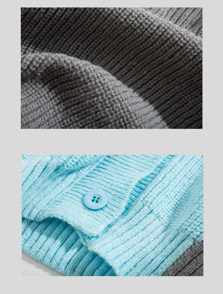 Description Picture 6 of itemMen's Color Blocking Cardigan Sweater Women Loose Casual V-neck Long Sleeves Single Breasted Knitted Jacket Tops Sweaters