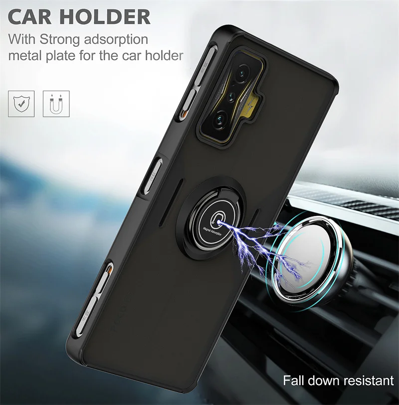 Shockproof Armor Matte Case with Magnetic Holder Ring Stand