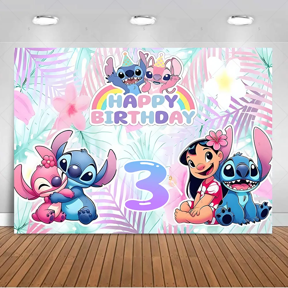 Iconic Brand Stitch Happy Birthday Background Banner Kids Birthday Party Decorations Photography Backdrop Supplies Photo Shoot Prop
