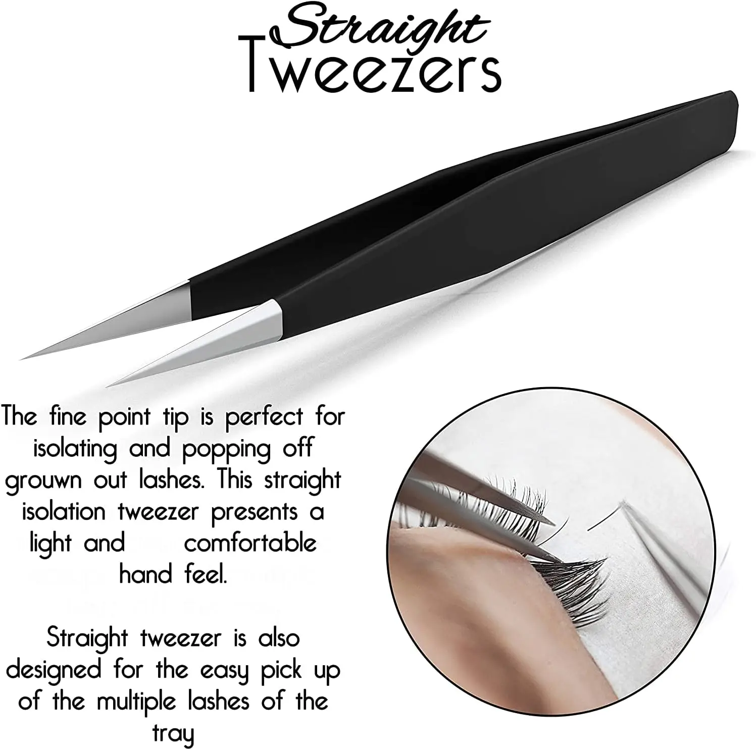 Description Picture 5 of item2-Piece Straight & Curved Tip Eyelash Extension Tweezers Stainless Steel False Eyelash Application Tools
