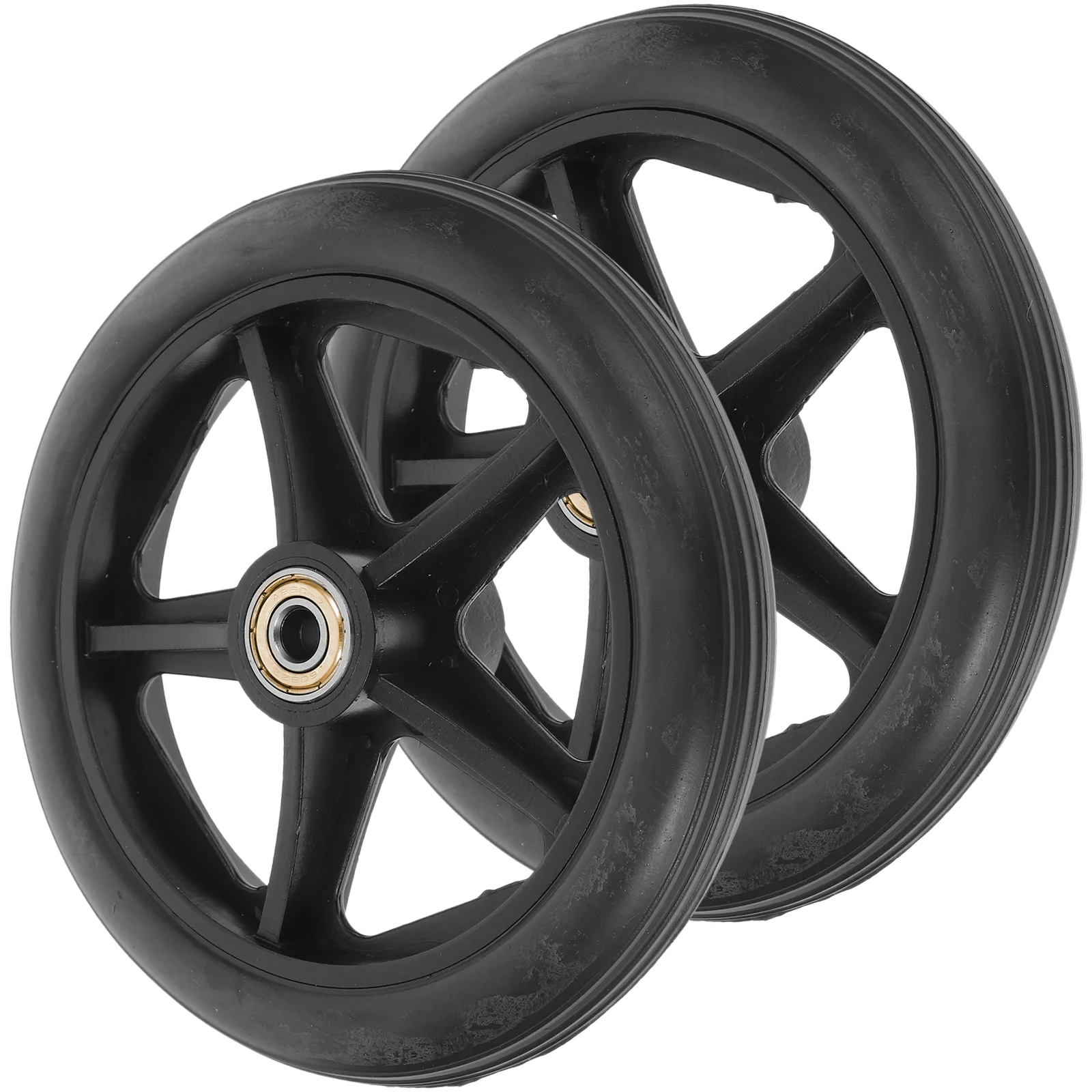 2 Pcs Wheelchair Front Wheels Replacement Walker Bearings 6 Inch Black Hardware Accessories Non Skid Treads Strong Construction