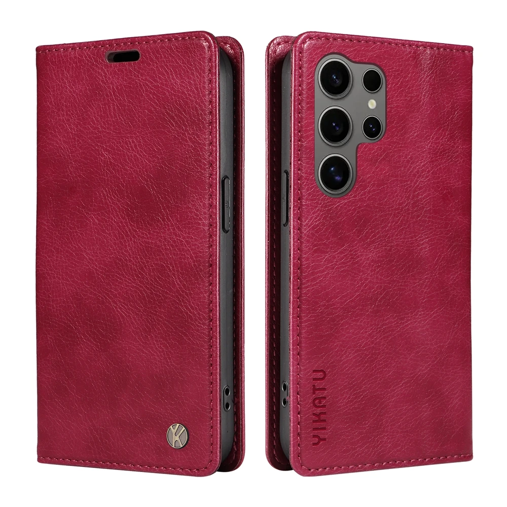 Magnetic Leather Wallet Flip Case with Card Slot and Kickstand - Litchi Stria Design