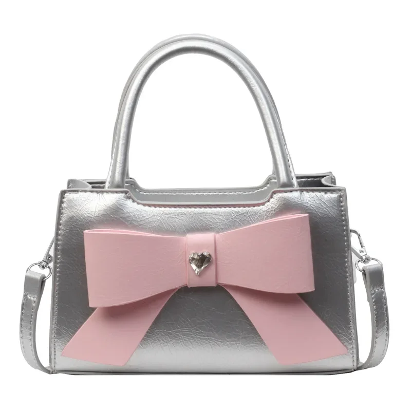 Lady Temperament Simple Solid Color Bow Handbag 2024 New High-Grade Versatile Messenger Bag