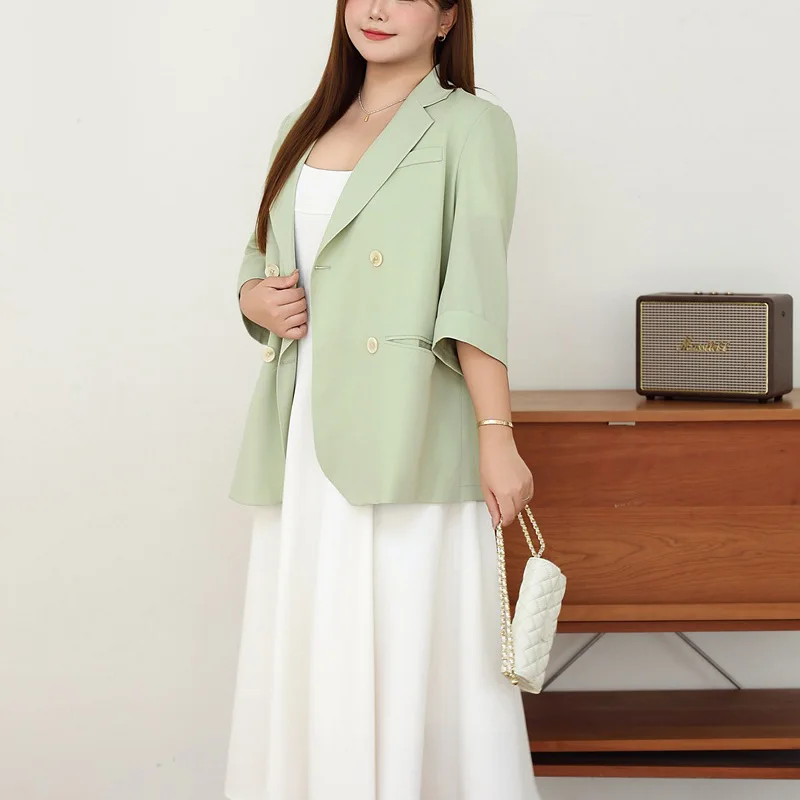 Women's Plus Size Summer Cooling Blazer With Sun Protection Lightweight Three-Quarter Sleeve Office Jacket For Business Casual