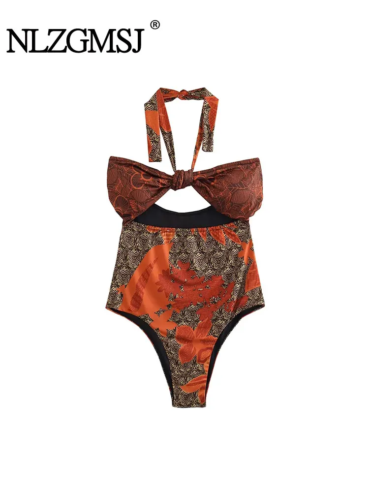 

Nlzgmsj 2023 Y2K Women Rompers Woman Printed Sexy Hanging Neck Collar Sleeveless Short Style Jumpsuit Female Romper