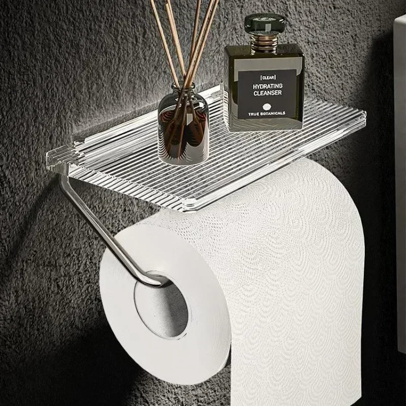 Luxury Gold Toilet Paper Holder with Shelf No Punching Acrylic Roll Paper Holder Tissue Hanger Bathroom Accessories Bathroom