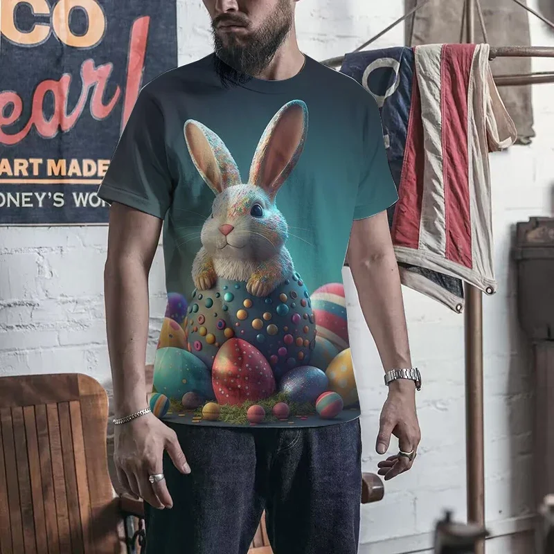

Trendy Easter Rabbit T-shirt Street Clothing Summer Top 3D Printed Round Neck T-shirt Short Sleeved Clothing For Men And Women