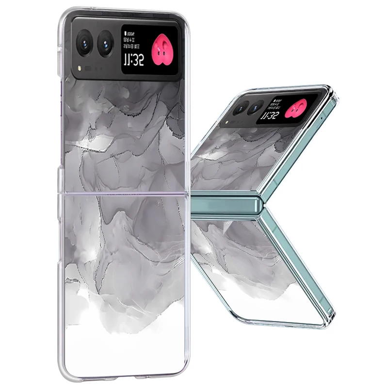 Marble Pattern Transparent Shockproof Phone Case - Clear Folding Hard Cover