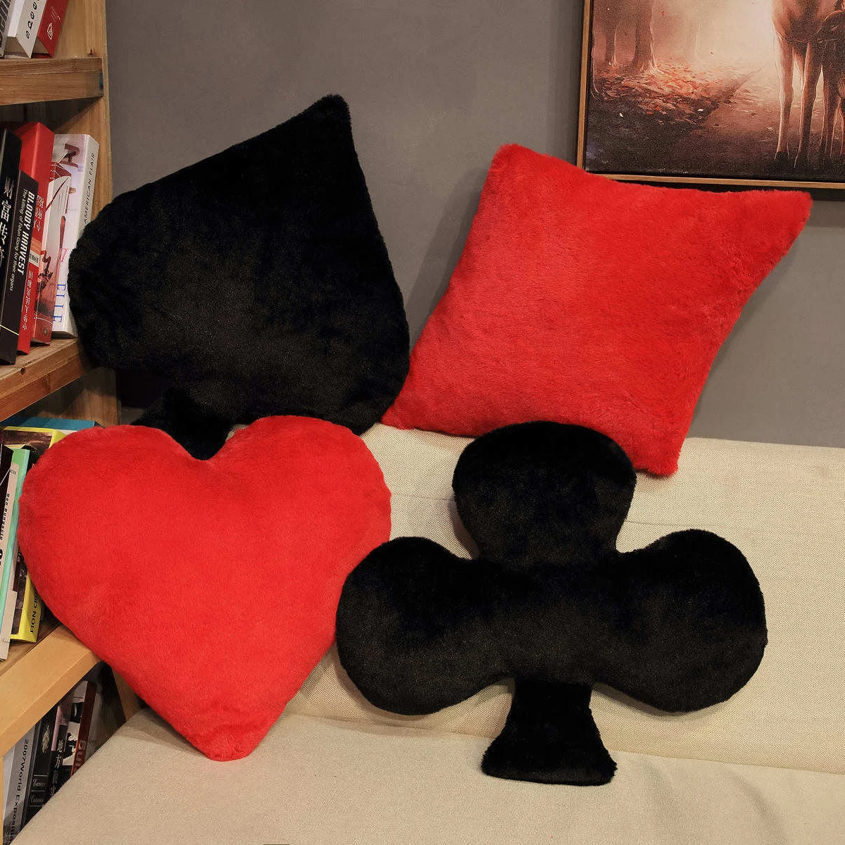 1pc Poker Cards Plush Pillows Stuffed Red Heart Diamond Black Spade Club Soft Decorate For Sofa Chair Bed 2