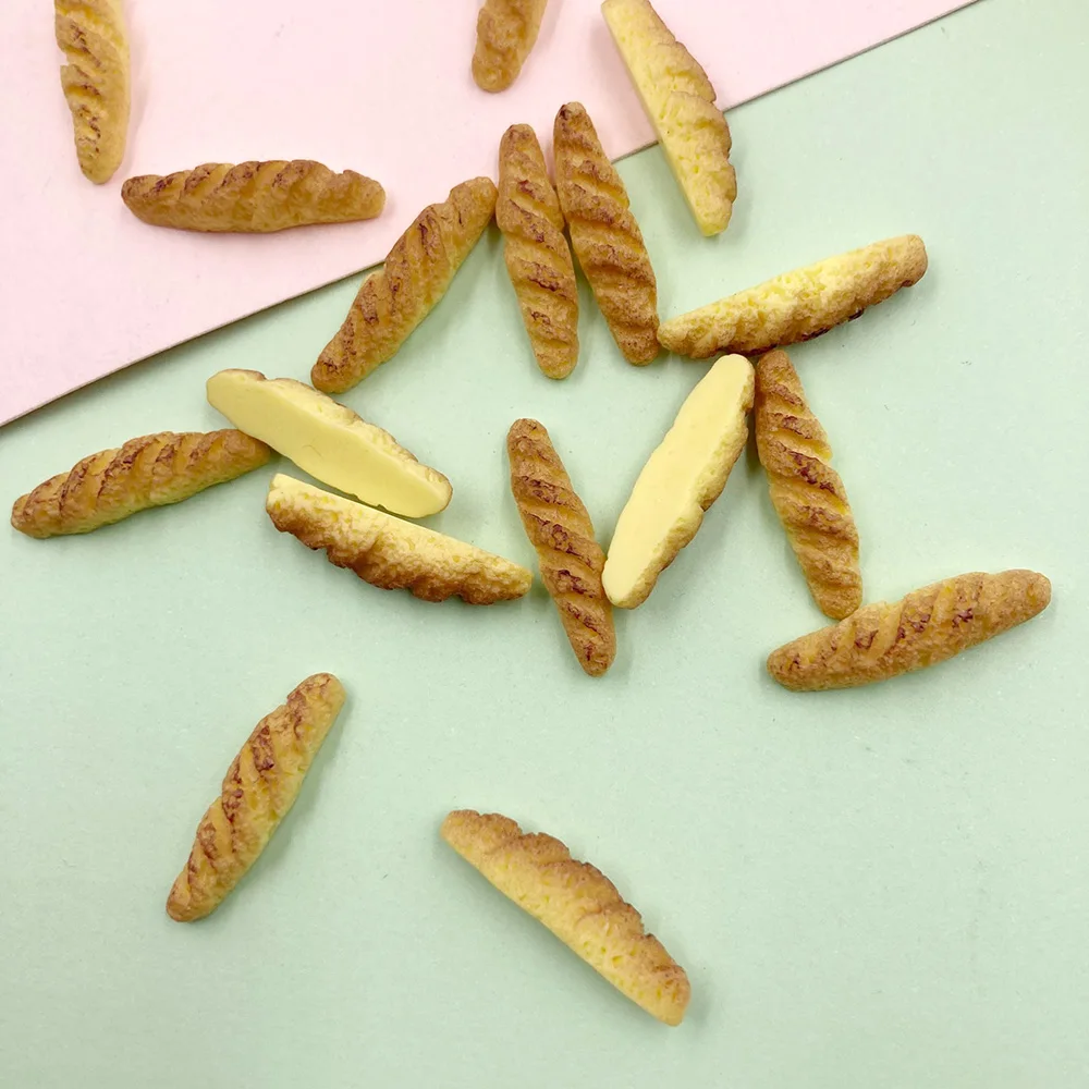10Piece Flat Back Resin Cabochon Artificial Miniature Fake Food Bread DIY Embellishment Scrapbooking Decoration 7*30mm