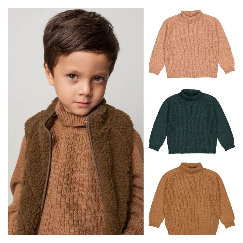 

Children's Sweater 23 Autumn/Winter Mar Solid Color Grained Boy Girl Knit Sweater Warm Turtleneck Top