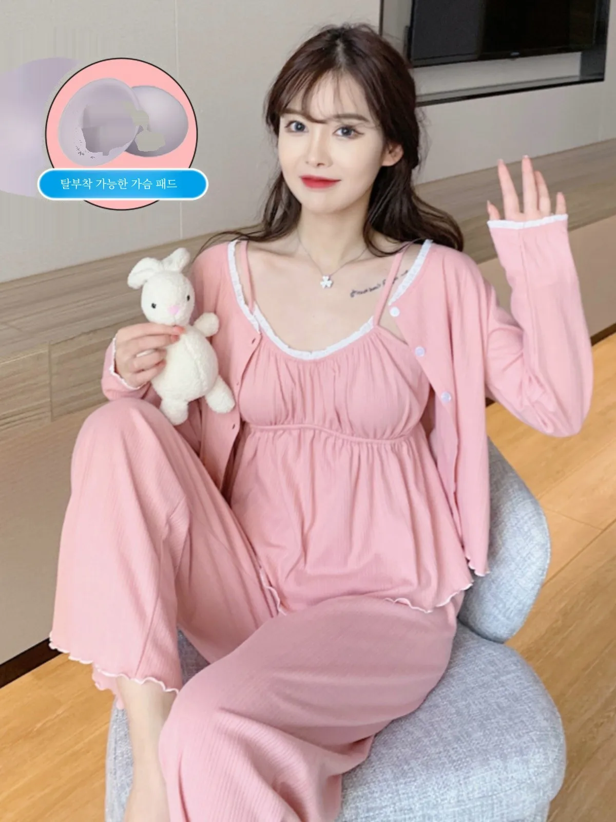 섹시한 스트랩 코튼 잠옷 여성 여름 복장 3 피스 세트 숙녀 봄 가을 가정 의류 긴 바지 잠옷