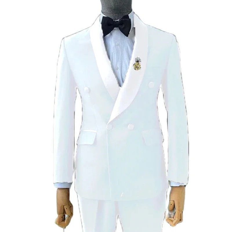 Black Wedding Tuxedo for Mens Suits with Double Breasted Jacket Pants 2 Piece Slim Fit Formal Male Fashion Prom Costumes