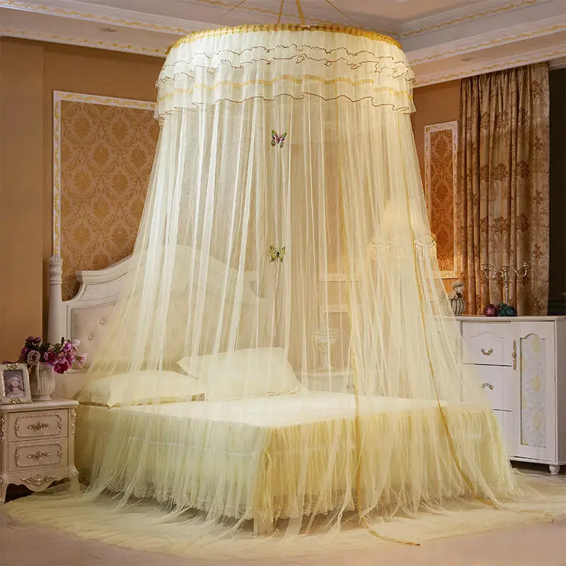 

Dome Suspended Ceiling Mosquito Net Household Encrypted and Elevated Floor No Installation Princess Court Circular Bed Curtain