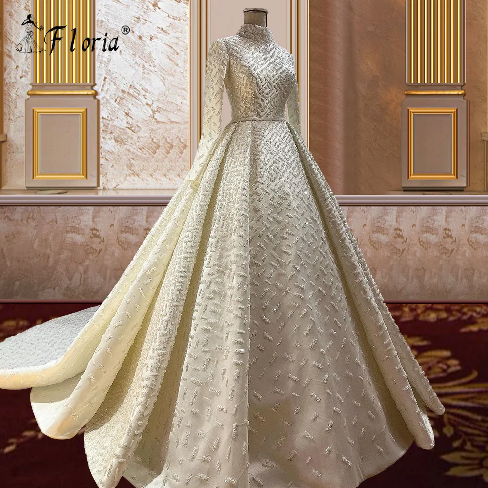 

Muslim Luxury Saudi Arabia Formal Wedding Dresses 2022 Beading Couture Middle East Women Dubai Bridal Gowns Vestido De Novia