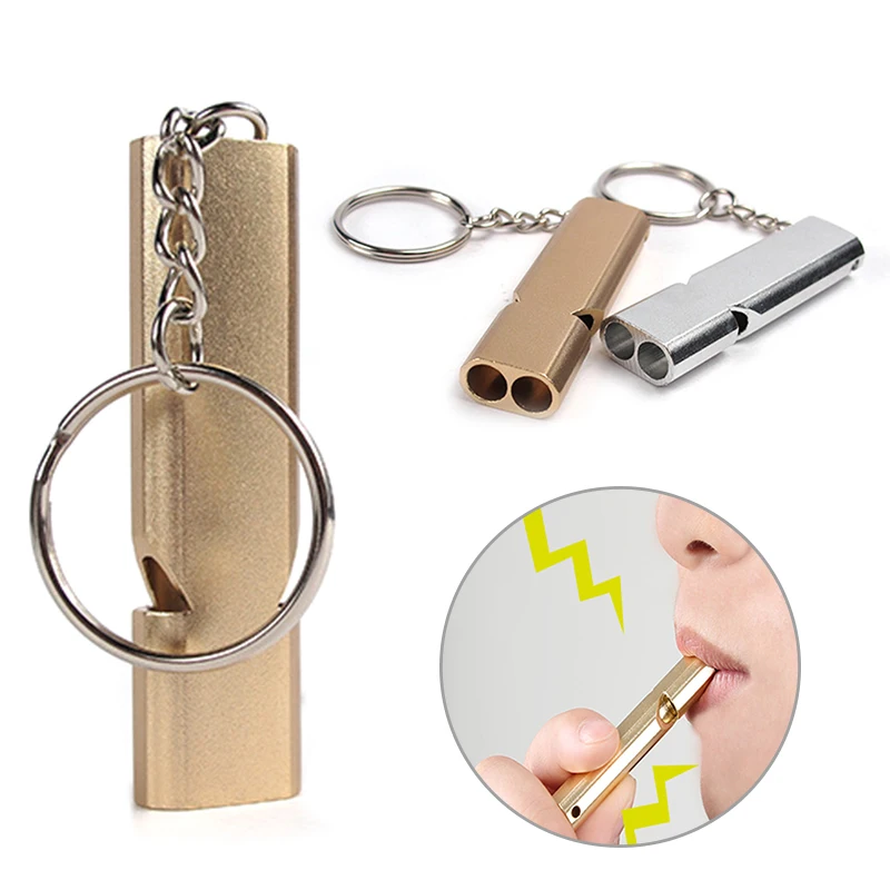 Portable Aluminum Safety Whistle For Outdoor Hiking Camping Survival Emergency Keychain Multi Tool Dual-tube Survival Whistle 2
