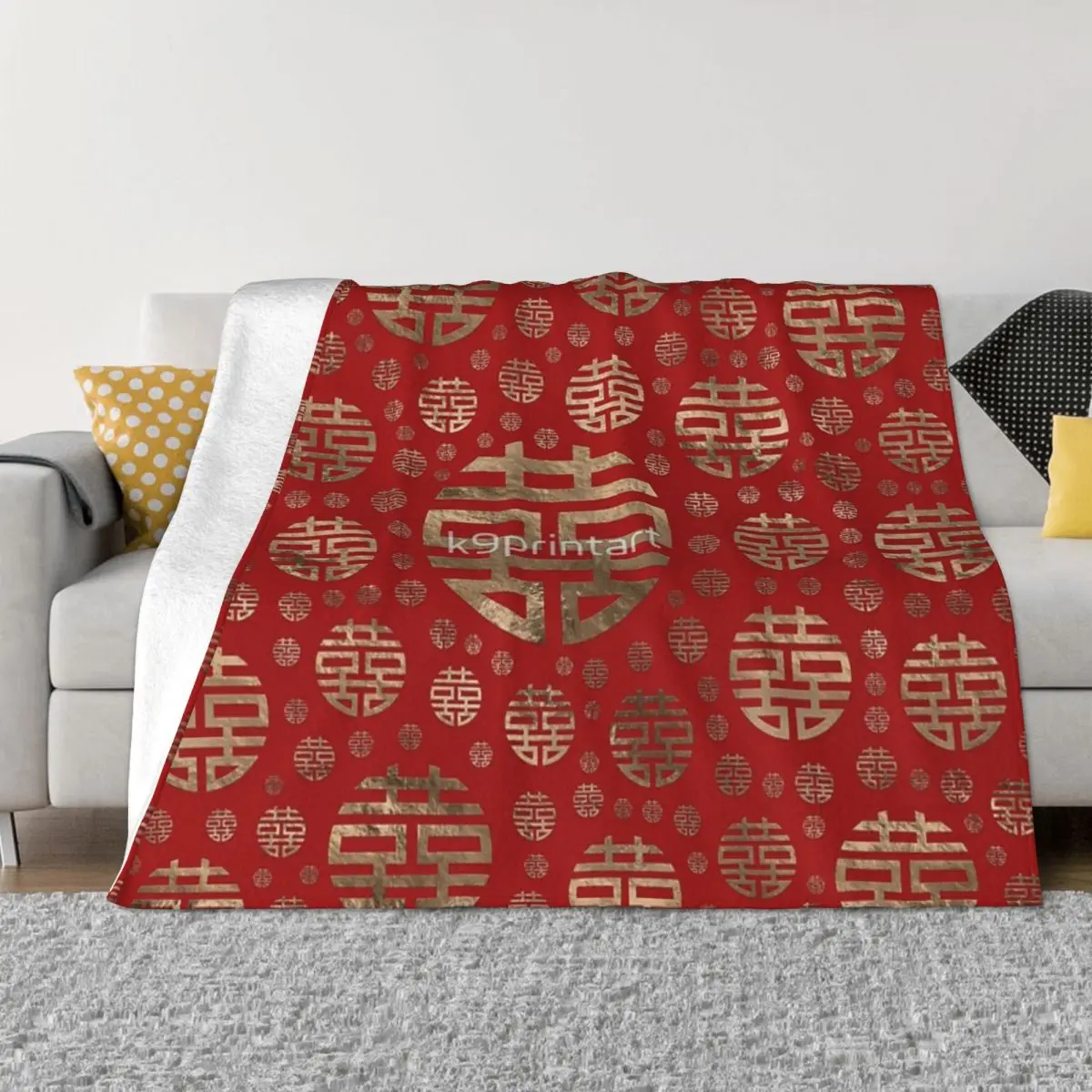 Double Happiness Symbol Pattern Gold On Red Coperta Copriletto Sul Letto Ragazza Anime Coperta King Size