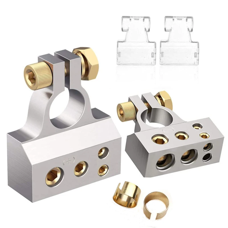 Car Battery Terminal Connectors 0/2/4/6/8/10 AWG Terminals Heavy Duty Top Post Battery Clamp Shims Protector Cover
