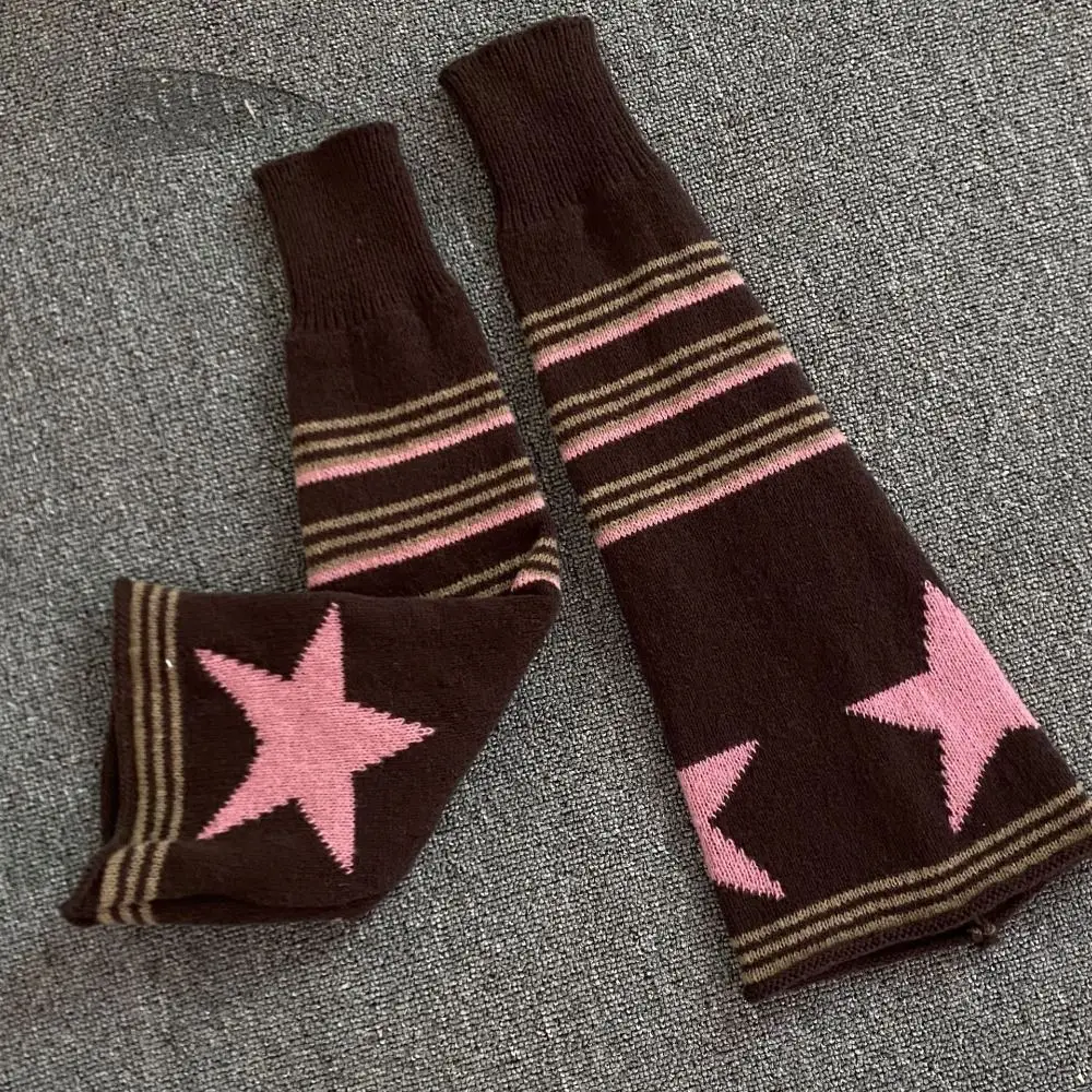 Lolita Pink Brown Star Leg Warmers Knitted Keep Warm Japanese JK Leg Socks High Tube Socks Gift