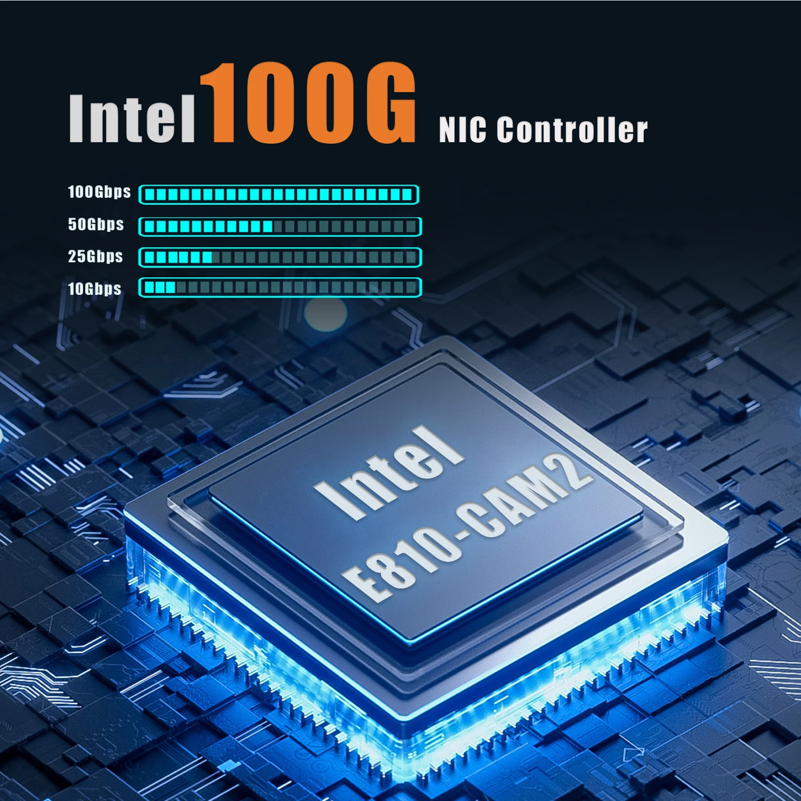 인텔 E810-CAM2 컨트롤러가 탑재된 2포트 100G QSFP28 이더넷 네트워크 카드, PCIE 4.0 X16 인터페이스