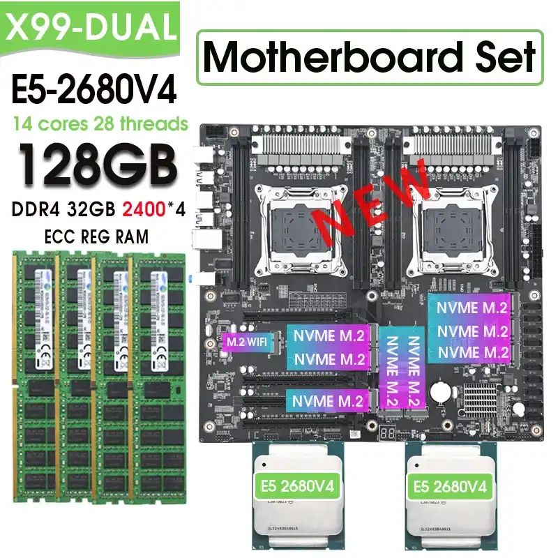 X99 Dual Motherboard Set combo kit with XEON E5 2680 V4*2 and 4