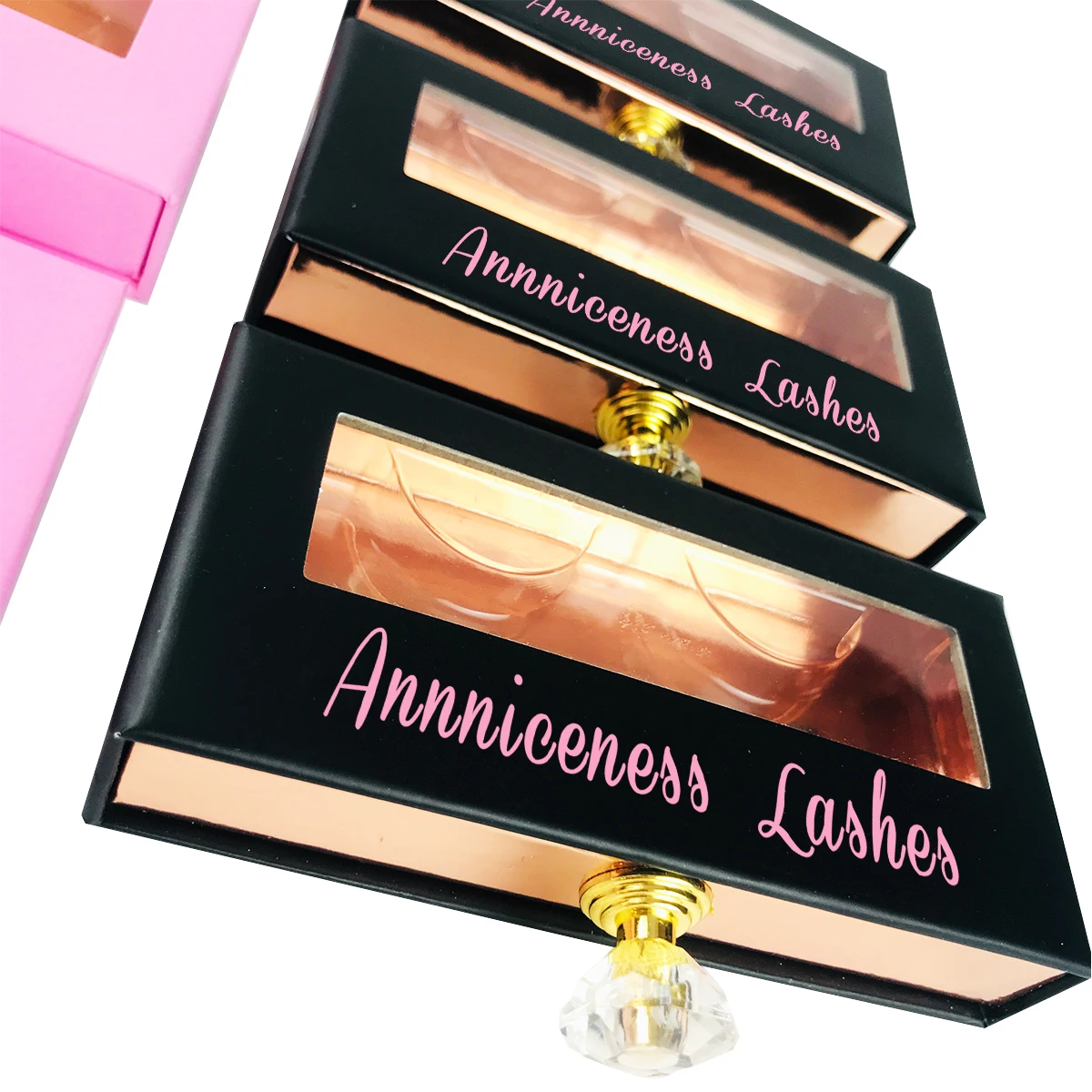 Lashes Box Case Wholesale Lash Cases Packaging Bulk Square Eyelash Case New Custom Pink Black Eyelashes Box Package With Logo 2
