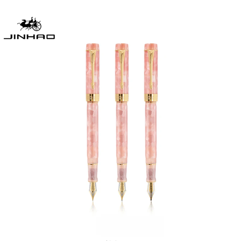 Jinhao 100 Sakura Pink Resin Barrel 0.38mm 0.7mm EF/F/M/Bent Fine Nib Fountain Pen W/Converter Business Office School Supplies 120pcs lot pink thank you label sealing heart adhesive sticker craft wrapping gift handmade diy 38mm