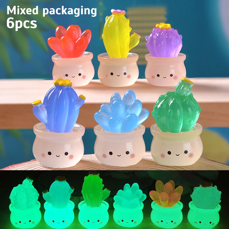 

6/12pcs Figurines Miniatures Luminous Succulent Cactus Micro Landscape Ornaments for Home Decorations Car Room Decor Accessories