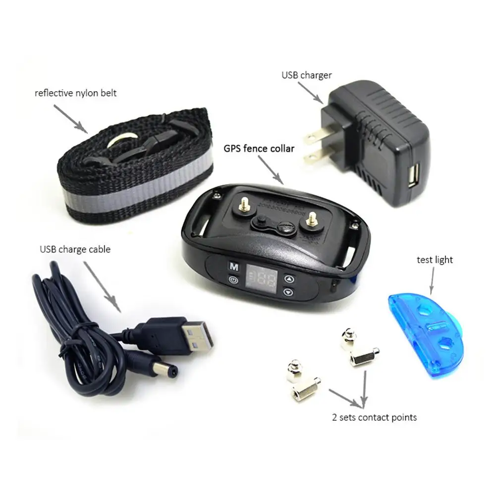 Pet Dog GPS Wireless Fence Waterproof Rechargeable Adjustable LED Display Electric Pet Containment System Bark Stopper