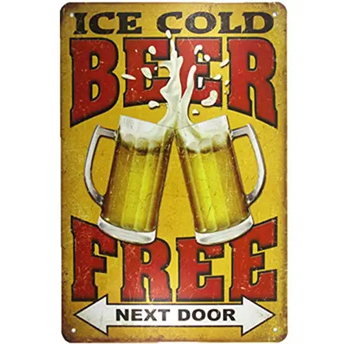 

Original Retro Design Free Ice Cold Beer Tin Metal Signs Wall Art | Thick Tinplate Print Poster Wall Decoration for Bar