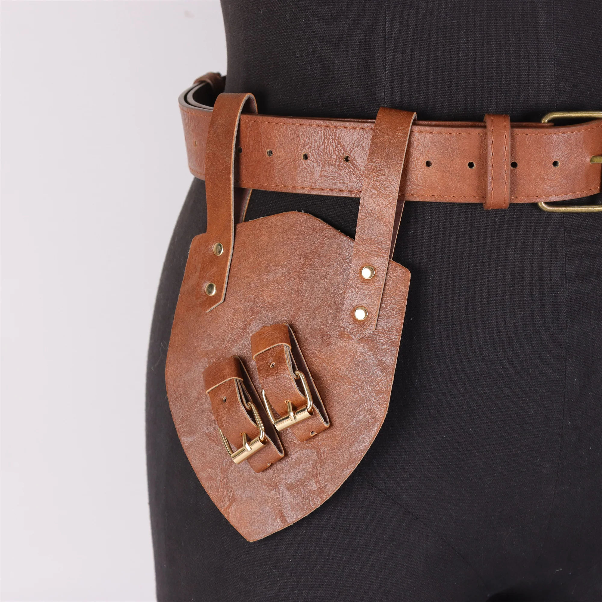 2 Stück/1 Stück Mittelalterlicher Ledergürtel mit Kupfermünzen-Gürteltasche Renaissance-Kostüm Steampunk-Gürtel Rollenspiel Halloween-Gürtelset Cosplay – Detail 10