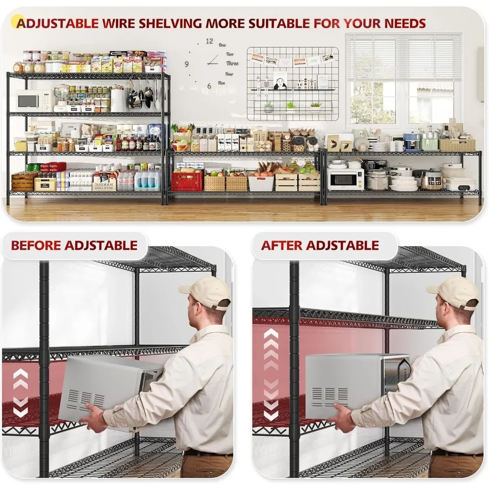 Storage Shelves 75.6" H Wire Shelving Unit with Wheels 2500LBS Heavy Duty Metal Shelves for Storage Adjustable 6