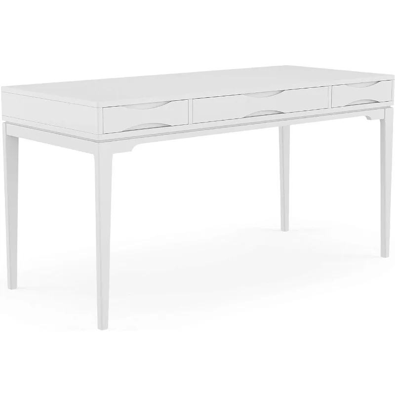 

Mid Century Modern 60 Inch Wide Desk in White, For the Office Desk SIMPLIHOME Harper SOLID HARDWOOD