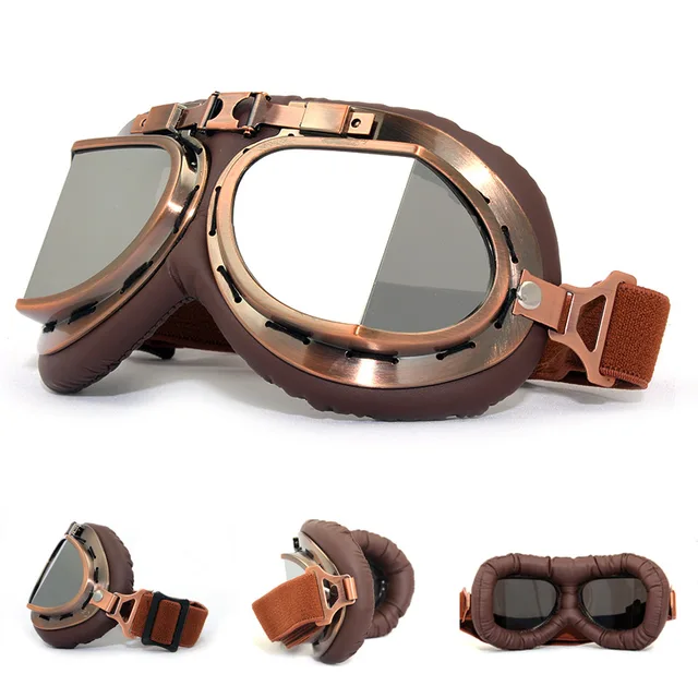 Lunettes de moto en cuir vintage, lunettes de vélo D343, lunettes de casque de jet rétro, lunettes de sport de plein air, lunettes interdites 1