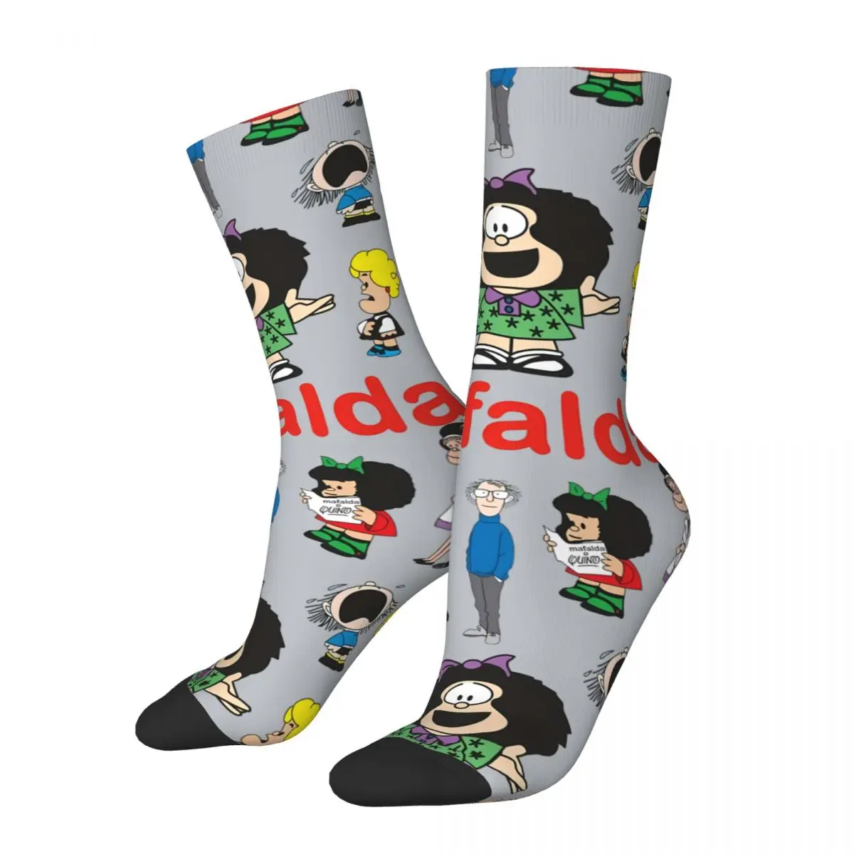 

Vintage Mafalda And Family Poster Men's Socks Mafalda Cartoon Unisex Novelty Seamless Printed Funny Crew Sock Gift