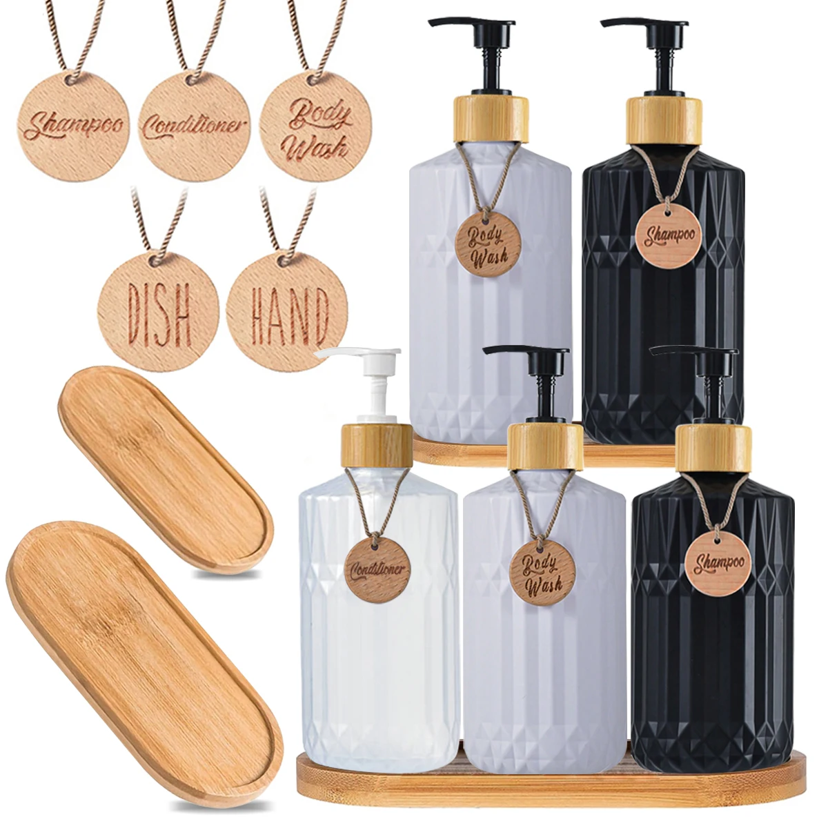 Soap Dispenser Bottle Bathroom Soap Dispenser Bottle Shampoo Conditioner Bamboo Pump Refillable Lotion Shower Container