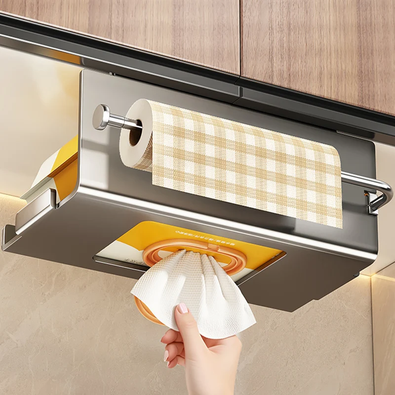 ที่แขวนกระดาษทิชชู่ในครัวแบบไม่ต้องเจาะผนัง ที่แขวนกระดาษชำระแบบแขวน ที่แขวนกระดาษเช็ดมือ ตะขอแขวนประตูตู้ห้องน้ำ อุปกรณ์จัดระเบียบ 1