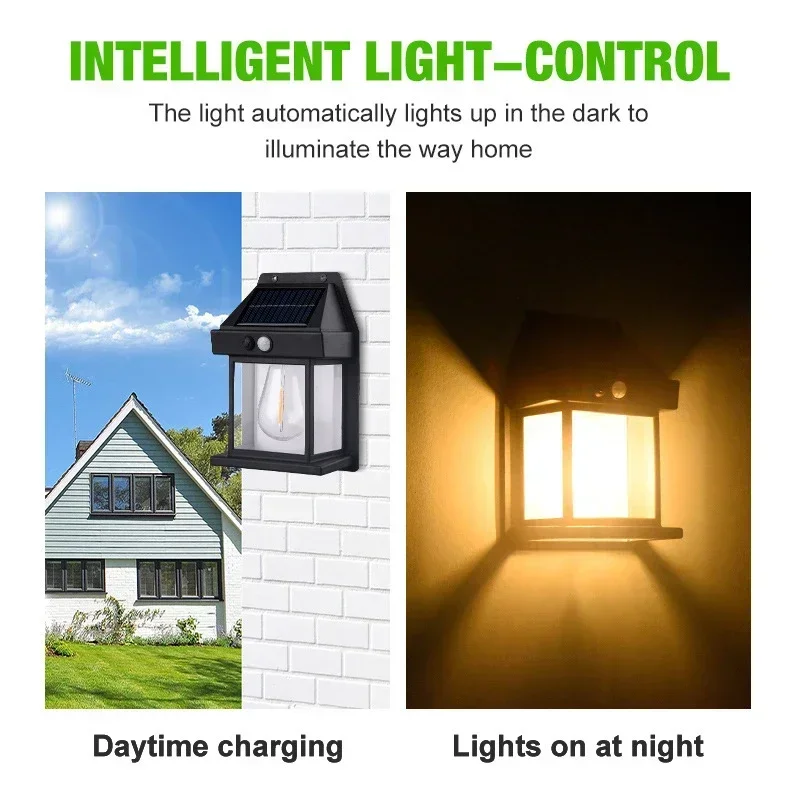 1~4Pcs Outdoor Solar Wall Lamp Waterproof Tungsten Filament Lamp Induction Lamp Household Light Garden Wall Light 3