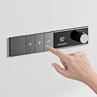 หรูหราปืนทองเหลืองสีเทา Thermostatic LED ดิจิตอลจอแสดงผล 3 โหมดสเปรย์ระบบอาบน้ําเพดานฝังน้ําตก Outlet Bath Mixer 3