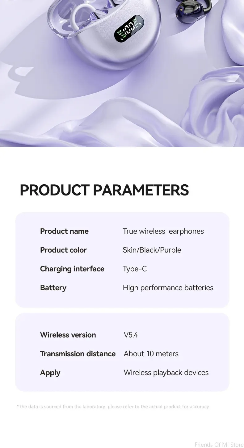 Xiaomi Bone Conduction Earphones Bluetooth 5.4 Earbuds Clip on Ear Comfortable Waterproof Sport Headsets With Digital Display