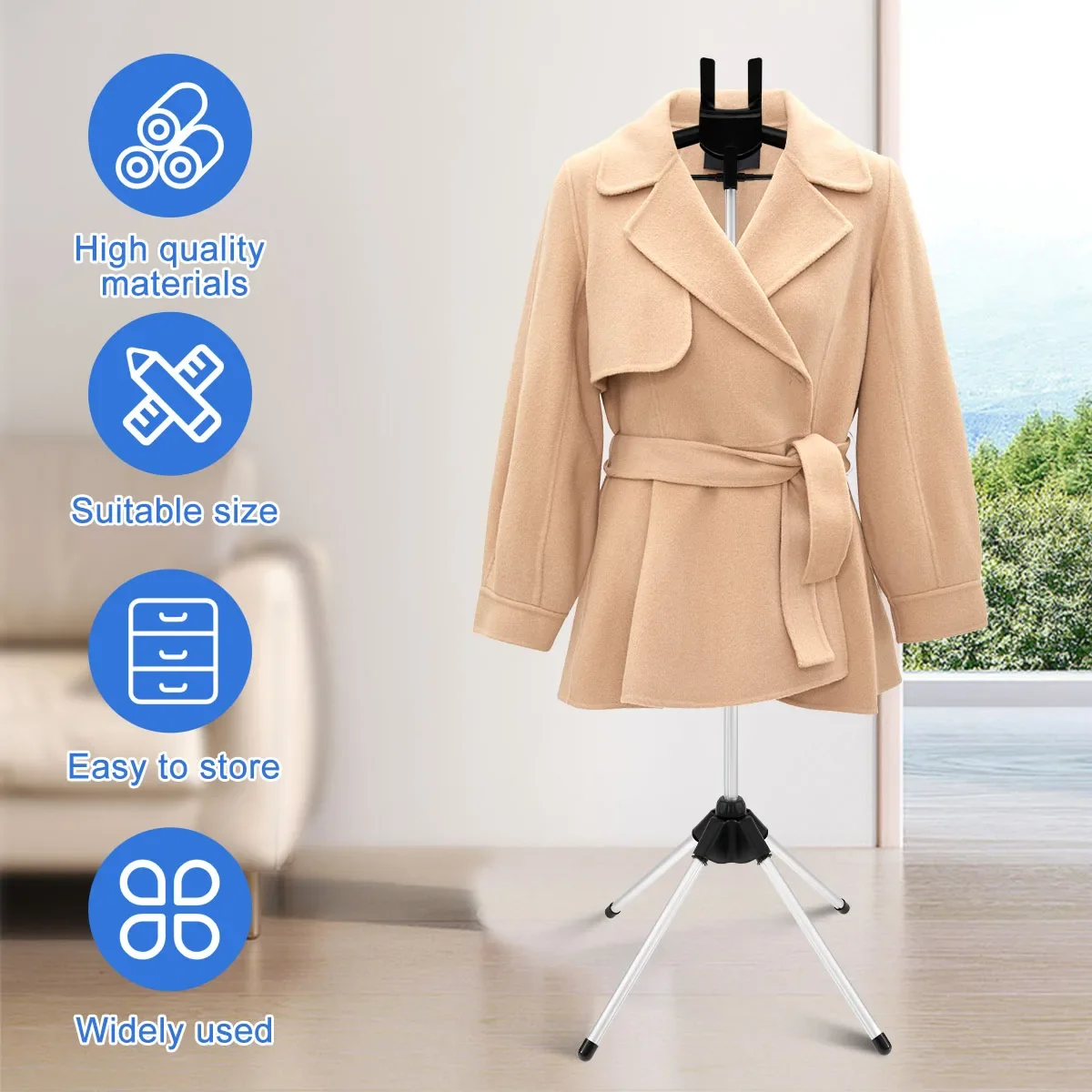 Steamer Stand Telescopic Foldable Standing Garment Hanger with Hand-held Ironing Board for Steaming Clothes