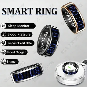Anello Intelligente SR16 con Display, Monitoraggio della Frequenza Cardiaca, Ossigeno nel Sangue, Salute, Sonno, Contapassi, Scatto Remoto di Foto, Anello Bluetooth