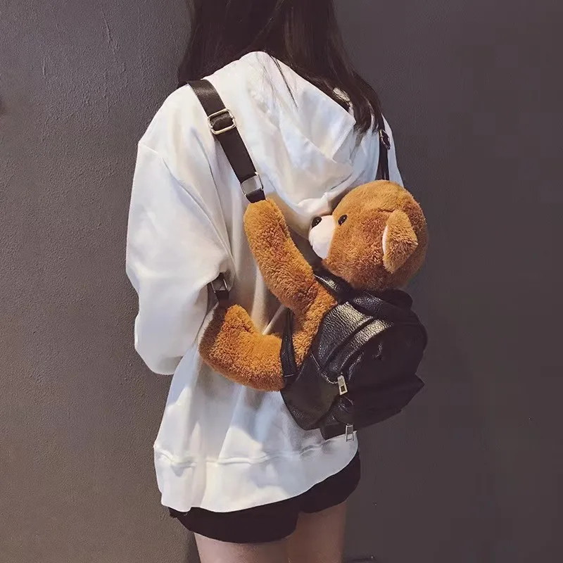Kawaii Plush Brown Bear Toy Backpack 30/45cm Soft Stuffed Animal Bag